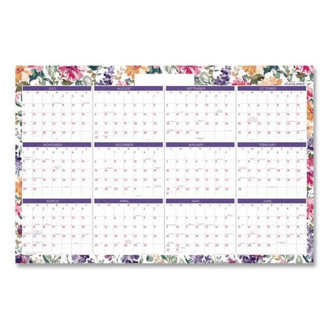 Badge Floral Academic And Calendar Year Dry Erase Reversible Wall Calendar, 36 X 24, Ay: (jul-jun) 2026-27, Ry: (jan-dec) '27