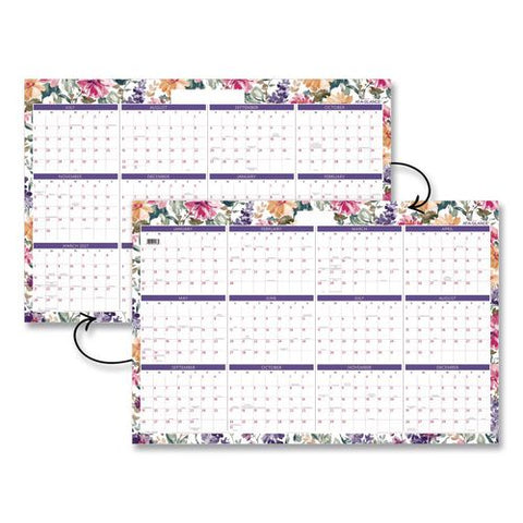 Badge Floral Academic And Calendar Year Dry Erase Reversible Wall Calendar, 36 X 24, Ay: (jul-jun) 2026-27, Ry: (jan-dec) '27