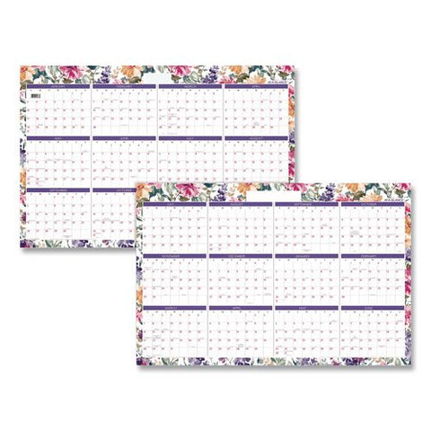 Badge Floral Academic And Calendar Year Dry Erase Reversible Wall Calendar, 36 X 24, Ay: (jul-jun) 2026-27, Ry: (jan-dec) '27