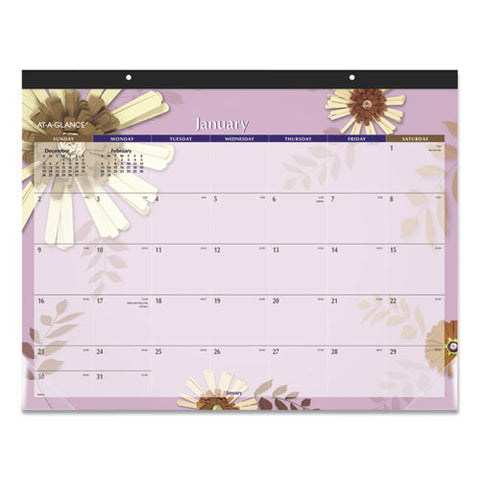 Paper Flowers Desk Pad, Floral Artwork, 22 X 17, Black Binding, Clear Corners, 12-month (jan To Dec): 2025