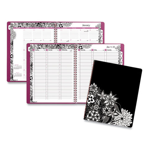 Floradoodle Weekly/monthly Professional Planner, Floral Artwork, 11 X 8.5, Black/white Cover, 12-month (jan-dec): 2025