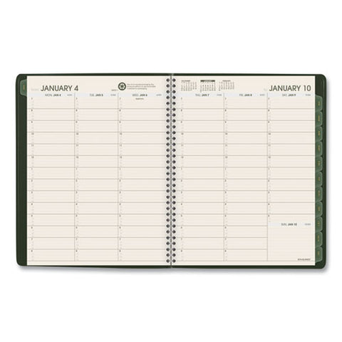 Recycled Weekly Vertical-column Format Appointment Book, 11 X 8.25, Green Cover, 12-month (jan To Dec): 2025