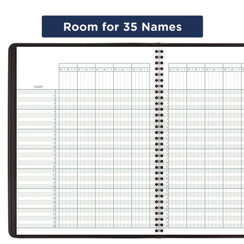 Undated Class Record Book, Nine To 10 Week Term: Two-page Spread (35 Students), 10.88 X 8.25, Black Cover