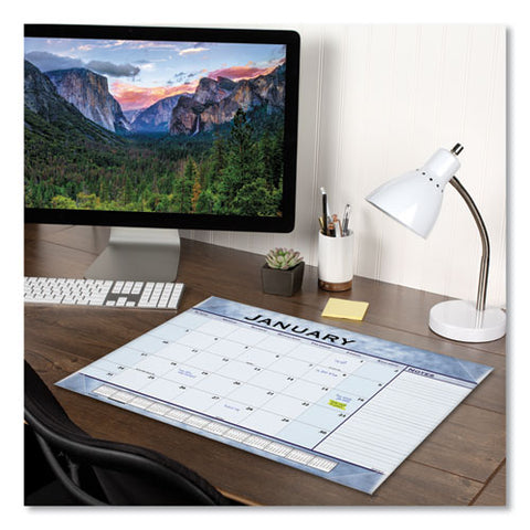 Slate Blue Desk Pad, 22 X 17, Blue Sheets, Clear Corners, 12-month (jan To Dec): 2025