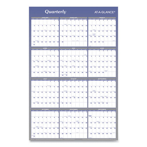 Vertical/horizontal Erasable Quarterly/monthly Wall Planner, 24 X 36, White/blue Sheets, 12-month (jan To Dec): 2025