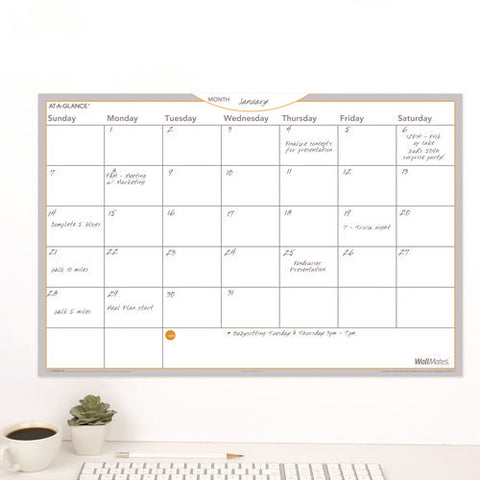 Wallmates Self-adhesive Dry Erase Monthly Planning Surfaces, 18 X 12, White/gray/orange Sheets, Undated