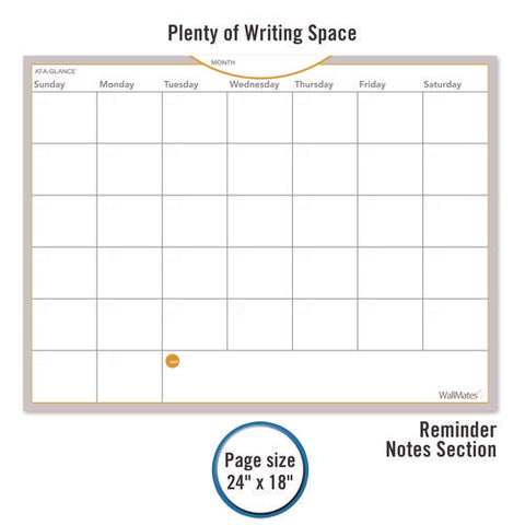 Wallmates Self-adhesive Dry Erase Monthly Planning Surfaces, 24 X 18, White/gray/orange Sheets, Undated