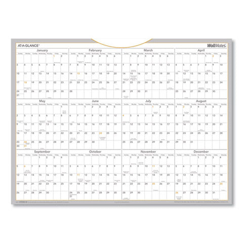 Wallmates Self-adhesive Dry Erase Yearly Planning Surfaces, 24 X 18, White/gray/orange Sheets, 12-month (jan To Dec): 2025