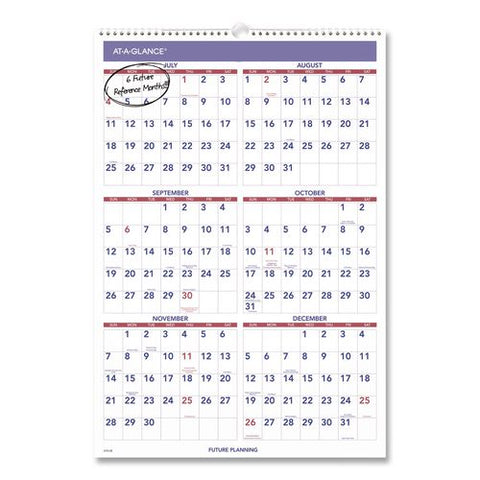 Academic Monthly Wall Calendar With Ruled Blocks, 15 X 22, White/purple/red Sheets, 12-month (july To June): 2026 To 2027