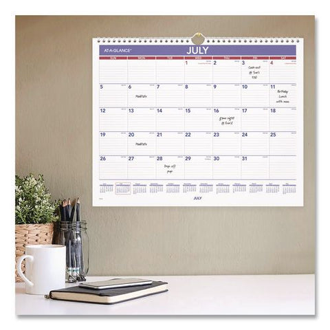Academic Monthly Wall Calendar, 15 X 12, White/purple/red Sheets, 12-month (july To June): 2026 To 2027