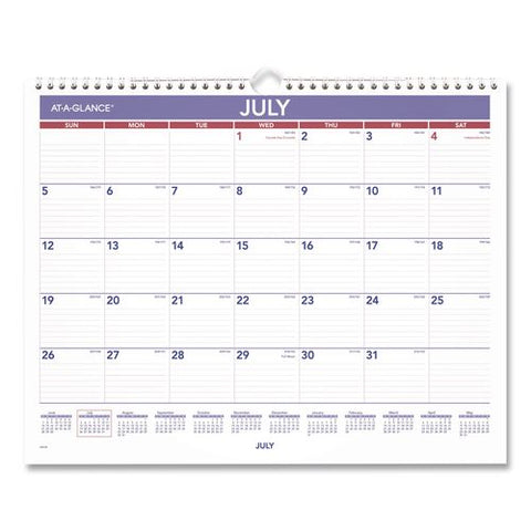 Academic Monthly Wall Calendar, 15 X 12, White/purple/red Sheets, 12-month (july To June): 2026 To 2027
