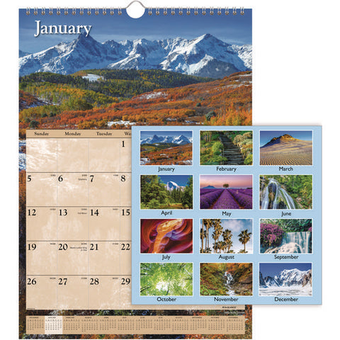 Scenic Monthly Wall Calendar, Landscape Photography, 12 X 17, White/multicolor Sheets, 12-month (jan To Dec): 2025