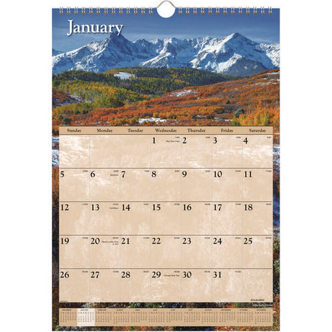 Scenic Monthly Wall Calendar, Landscape Photography, 12 X 17, White/multicolor Sheets, 12-month (jan To Dec): 2025