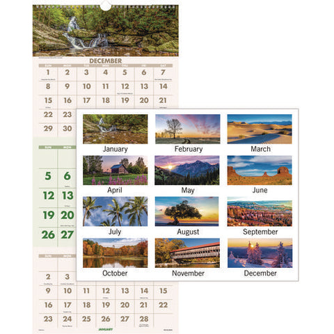 Scenic Three-month Wall Calendar, Landscape Photography, 12 X 27, White Sheets, 14-month: Dec 2024 To Jan 2026