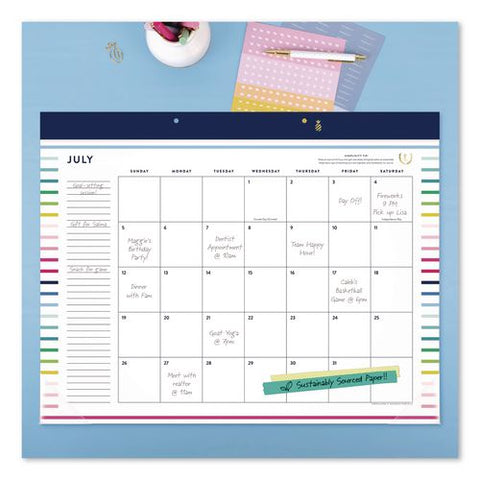 Simplified By Emily Ley Academic Monthly Deskpad Calendar, Navy Band/clear Corners, 21x17, White Sheets, July 2026-june 2027