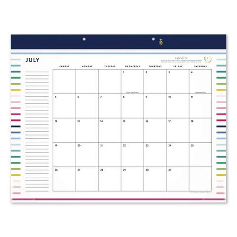 Simplified By Emily Ley Academic Monthly Deskpad Calendar, Navy Band/clear Corners, 21x17, White Sheets, July 2026-june 2027