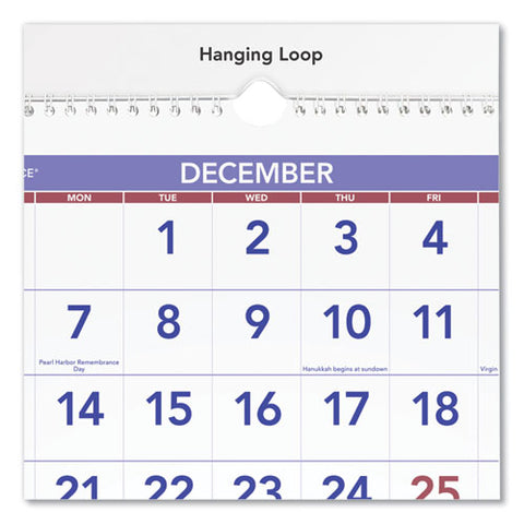 Deluxe Three-month Reference Wall Calendar, Vertical Orientation, 12 X 27, White Sheets, 14-month: Dec 2024 To Jan 2026