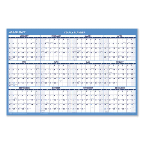 Horizontal Reversible/erasable Wall Planner, 36 X 24, White/blue Sheets, 12-month (jan To Dec): 2025