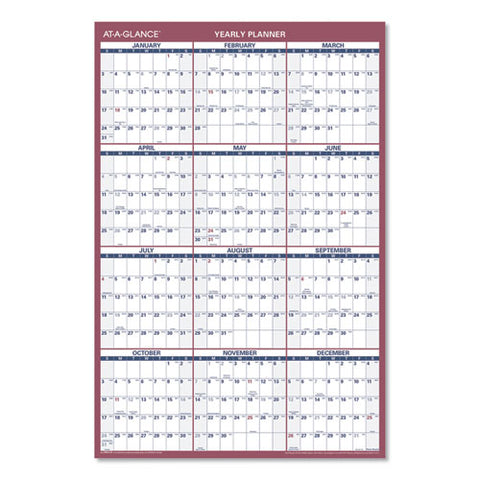 Vertical/horizontal Wall Calendar, 24 X 36, White/blue/red Sheets, 12-month (jan To Dec): 2025