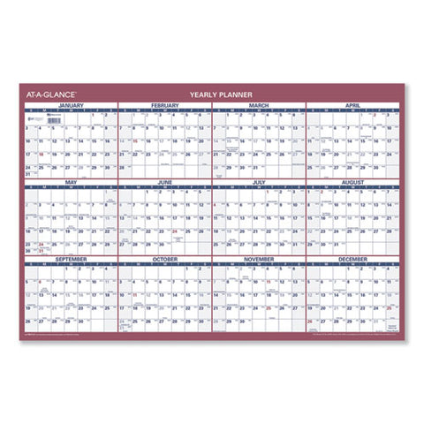 Vertical/horizontal Wall Calendar, 24 X 36, White/blue/red Sheets, 12-month (jan To Dec): 2025