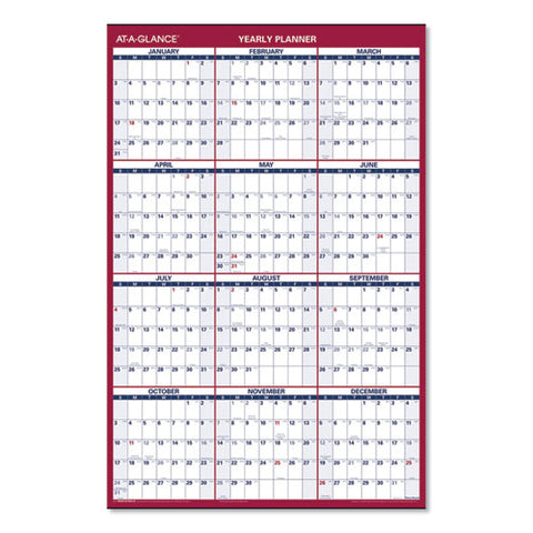 Erasable Vertical/horizontal Wall Planner, 24 X 36, White/blue/red Sheets, 12-month (jan To Dec): 2025