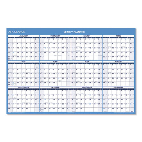 Horizontal Reversible/erasable Wall Planner, 48 X 32, White/blue Sheets, 12-month (jan To Dec): 2025