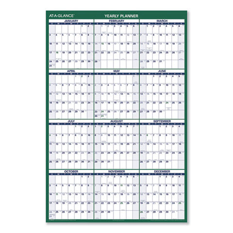 Vertical Erasable Wall Planner, 32 X 48, White/green Sheets, 12-month (jan To Dec): 2025