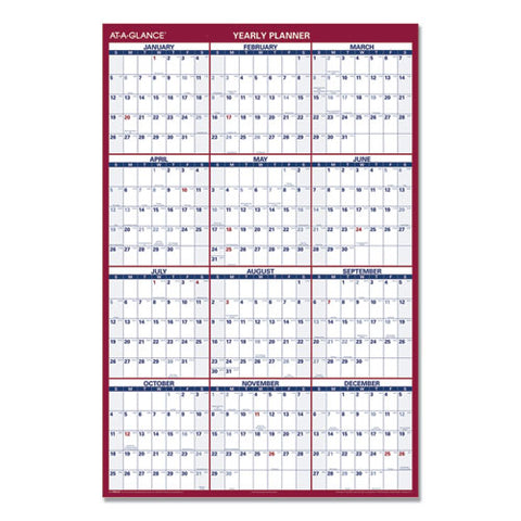 Erasable Vertical/horizontal Wall Planner, 32 X 48, White/blue/red Sheets, 12-month (jan To Dec): 2025