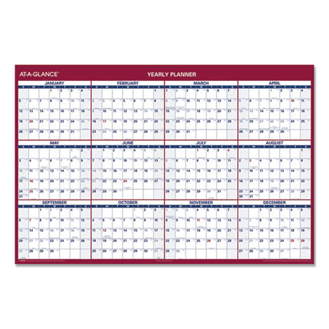 Erasable Vertical/horizontal Wall Planner, 32 X 48, White/blue/red Sheets, 12-month (jan To Dec): 2025