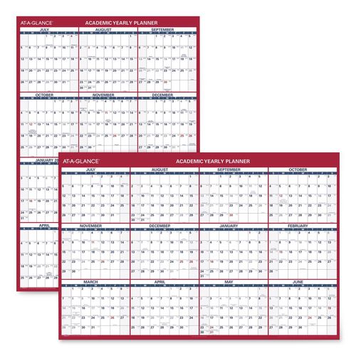 Academic Yearly Wet-erase Reversible Wall Calendar, 48 X 32, White/blue/red Sheets, 12-month (july To June): 2026 To 2027
