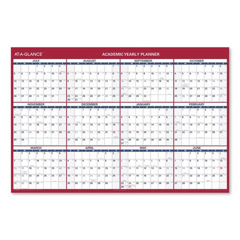 Academic Yearly Wet-erase Reversible Wall Calendar, 48 X 32, White/blue/red Sheets, 12-month (july To June): 2026 To 2027
