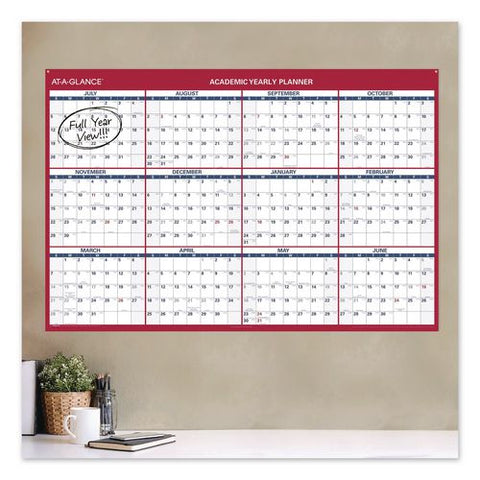 Academic Yearly Wet-erase Reversible Wall Calendar, 48 X 32, White/blue/red Sheets, 12-month (july To June): 2026 To 2027