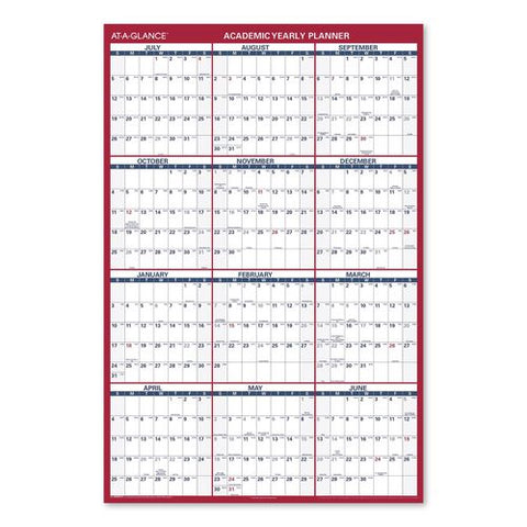 Academic Yearly Wet-erase Reversible Wall Calendar, 48 X 32, White/blue/red Sheets, 12-month (july To June): 2026 To 2027