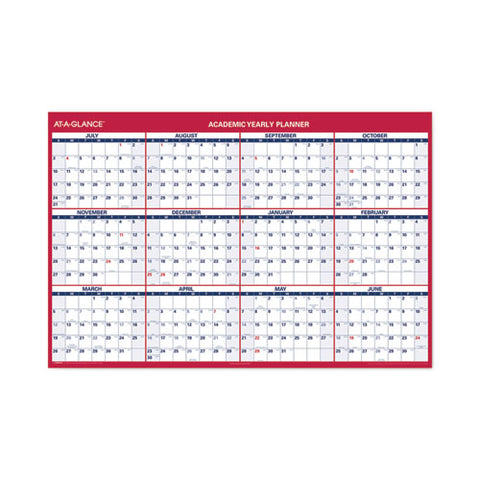 Academic Erasable Reversible Extra Large Wall Calendar, 48 X 32, White/blue/red, 12 Month (july To June): 2024 To 2025