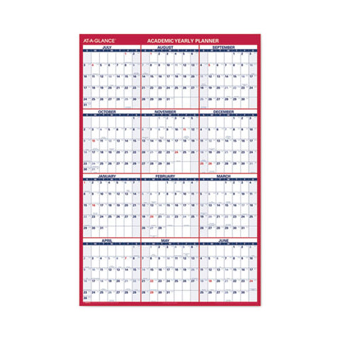 Academic Erasable Reversible Extra Large Wall Calendar, 48 X 32, White/blue/red, 12 Month (july To June): 2024 To 2025