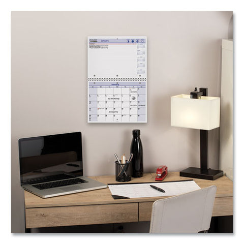 Quicknotes Desk/wall Calendar, 3-hole Punched, 11 X 8, White/blue/yellow Sheets, 12-month (jan To Dec): 2025