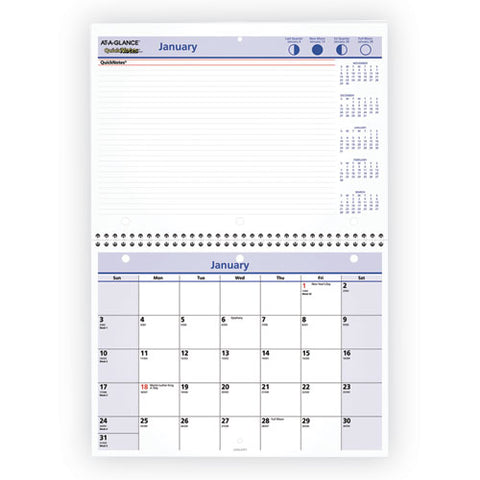 Quicknotes Desk/wall Calendar, 3-hole Punched, 11 X 8, White/blue/yellow Sheets, 12-month (jan To Dec): 2025