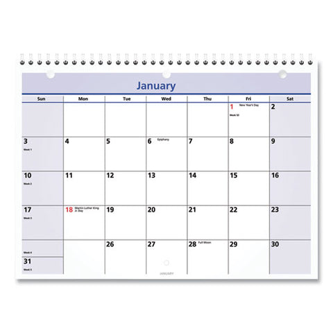 Quicknotes Desk/wall Calendar, 3-hole Punched, 11 X 8, White/blue/yellow Sheets, 12-month (jan To Dec): 2025