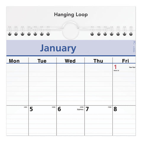 Quicknotes Wall Calendar, 12 X 17, White/blue/yellow Sheets, 12-month (jan To Dec): 2025