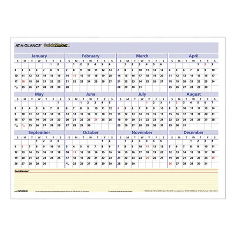 Quicknotes Mini Erasable Wall Planner, 16 X 12, White/blue/yellow Sheets, 12-month (jan To Dec): 2025