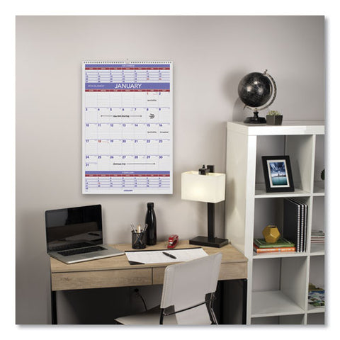 Three-month Wall Calendar, 15.5 X 22.75, White Sheets, 12-month (jan To Dec): 2025