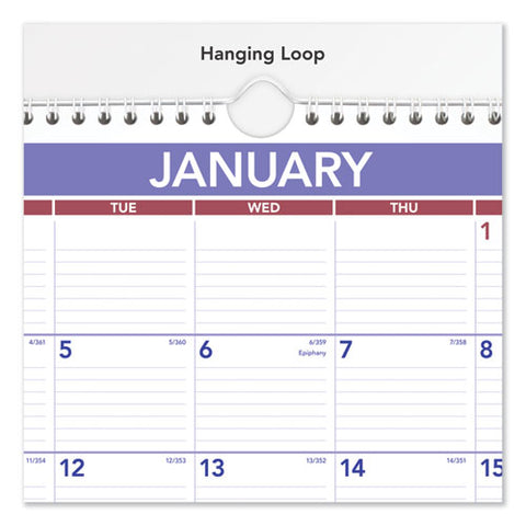 Monthly Wall Calendar, 15 X 12, White/red/blue Sheets, 12-month (jan To Dec): 2025