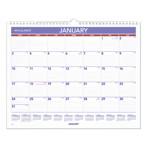 Monthly Wall Calendar, 15 X 12, White/red/blue Sheets, 12-month (jan To Dec): 2025