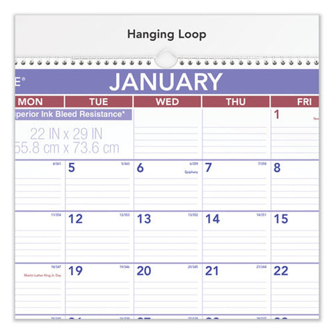 Two-month Wall Calendar, 22 X 29, White/blue/red Sheets, 12-month (jan To Dec): 2025