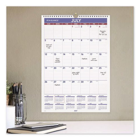 Academic Monthly Wall Calendar, 12 X 17, White/purple/red Sheets, 12-month (july To June): 2026 To 2027