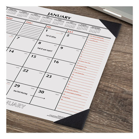 Two-color Monthly Desk Pad Calendar, 22 X 17, White Sheets, Black Corners, 12-month (jan To Dec): 2025