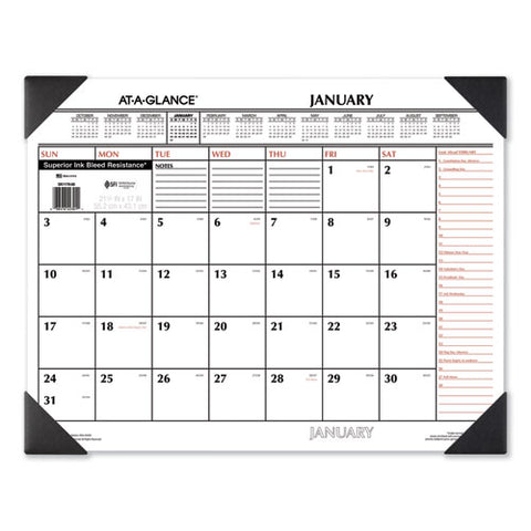 Two-color Monthly Desk Pad Calendar, 22 X 17, White Sheets, Black Corners, 12-month (jan To Dec): 2025