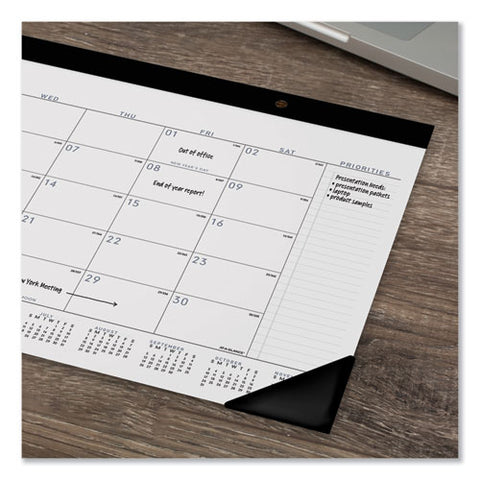 Contemporary Monthly Desk Pad, 18 X 11, White Sheets, Black Binding/corners,12-month (jan To Dec): 2025