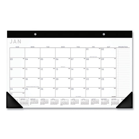 Contemporary Monthly Desk Pad, 18 X 11, White Sheets, Black Binding/corners,12-month (jan To Dec): 2025