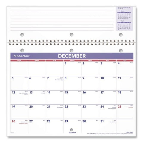 Academic Monthly Desk/wall Calendar, 11 X 8, White/purple/red Sheets, 12-month (july To June): 2026 To 2027